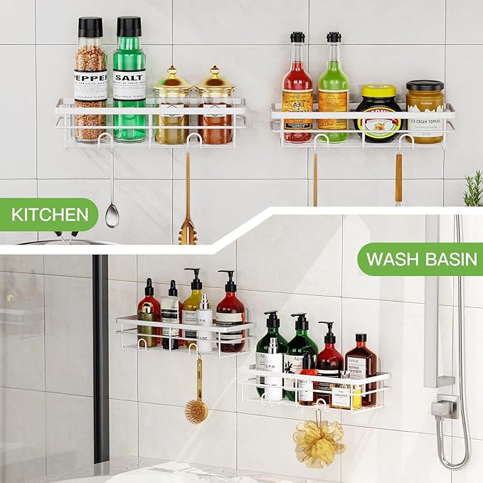 Uamector Shower Caddy Organizer Rustproof - Bathroom Shelves Rack for Home Decor & Storage - Adhesive Wall Shampoo Holders for Inside - Bath Tub Organization
