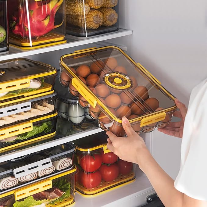 CottonColors Egg Holder for Fridge 18 Egg Container for Refrigerator Plastic Egg Organizer for Refrigerator Stackable Egg Storage With Lids for Timer(2 pack)-NeatNest