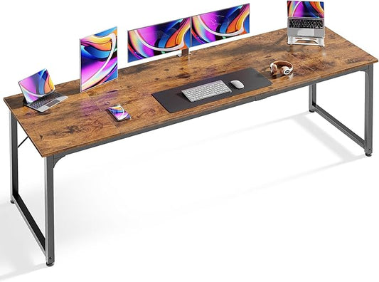 Huuger Computer Desk, 80 Inch Office Desk, Gaming Desk with Storage, Writing Desk Work Desk for Home Office, Study, Long Simple Desk, Large Legroom, Metal Frame, Rustic Brown-NeatNest