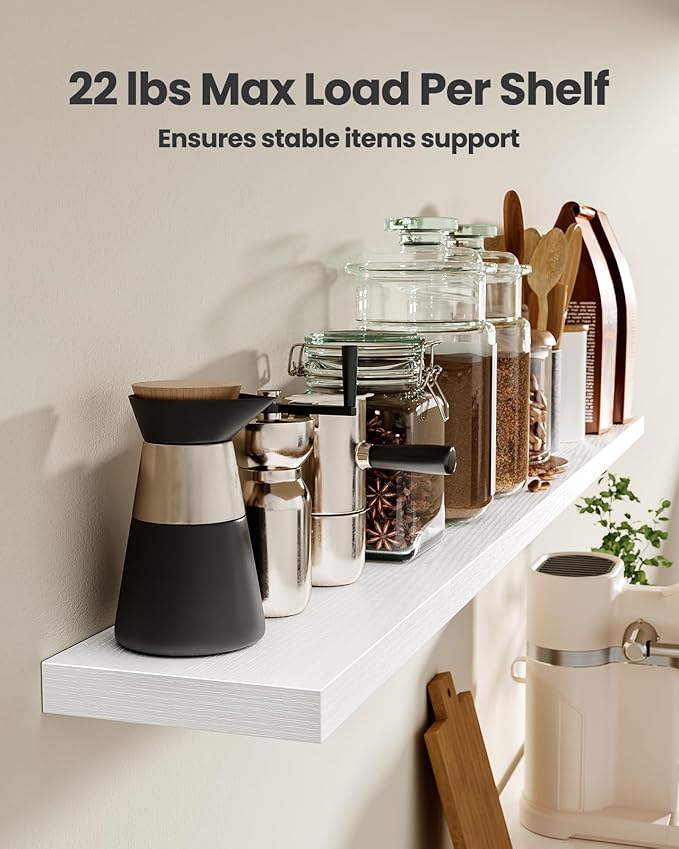 AMADA HOMEFURNISHING 23.6" L Floating Shelves, Wall Shelves Set of 3 for Bathroom/Living Room/Bedroom/Kitchen, White Floating Shelves for Wall Decor with Invisible Brackets - AMFS44W-NeatNest