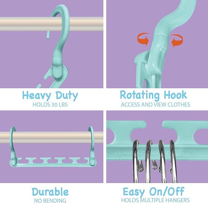 Wonder Hanger Max 10-Pack Space Saving Hangers, Reinforced Hooks Swivels 360°, Cascading Hanger, Teens, College Dorms, Kids & Closet Organizer, Assembled – Pastel Blue-NeatNest