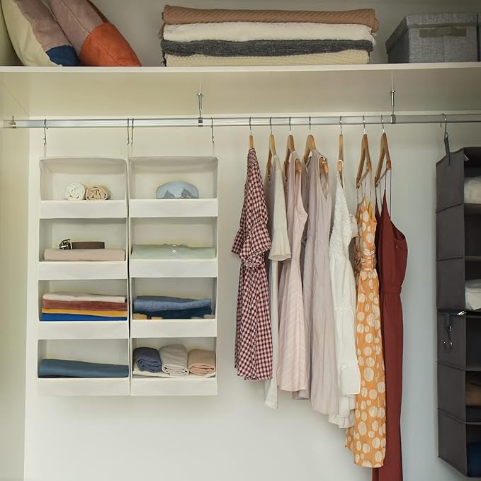 GRANNY SAYS 4-Shelf Hanging Organizer, Closet Hanging Shelves, Space Saver for Bedroom & Living Room, Beige, 2-Pack-NeatNest