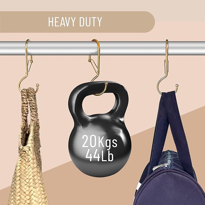 6 Purse Hanger for Closet. Tote Hanger. S-Shaped Hooks S Hooks Twist Design. Anti Drop S-Shaped Hook for Hanging Handbags with Safety Buckle to Prevent Falls. Heavy Duty. (Gold, Twisted)-NeatNest