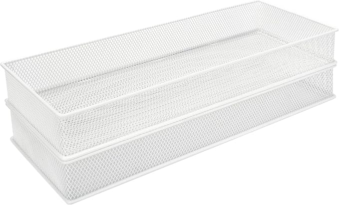 Annova Mesh Stackable Drawer Cabinet and Shelf Organizer Bins Storage Basket School Office Supply Holder Tray- Set of 2 (White, 6x15x2 Inch)-NeatNest