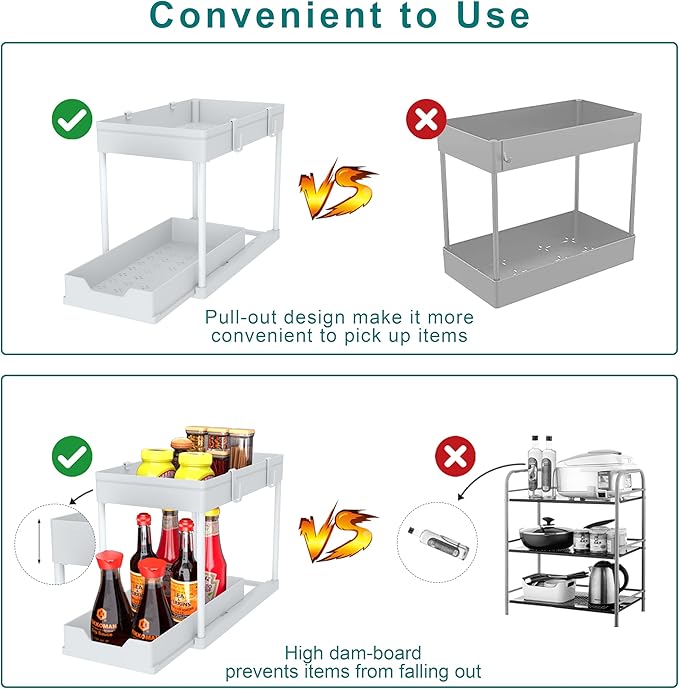 Under Sink Organizer -2 PACK|Pull Out Bathroom Organizer|2 Tier Slide Out Bathroom/Kitchen Organiers and Storage. (2 PACK White)-NeatNest