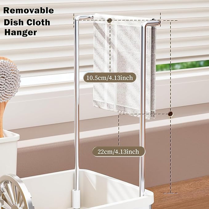 Sponge Holder for Kitchen Sink,Sink Caddy Organizer with Removable Brush Holder,Kitchen Countertop Soap Dispenser Storage with Detachable Towel Rack,White-NeatNest