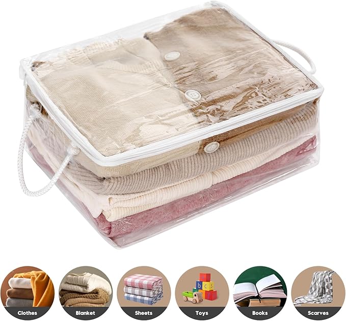 10 PCS Clear Zippered Storage Bags with Handle,Sweater Storage with Zipper,Foldable Closet Organizer Bed Sheet Organizer,Cube Plastic Organizer,Bag,Bin for Clothes,Towel-15.7 * 11.8 * 7.9-NeatNest
