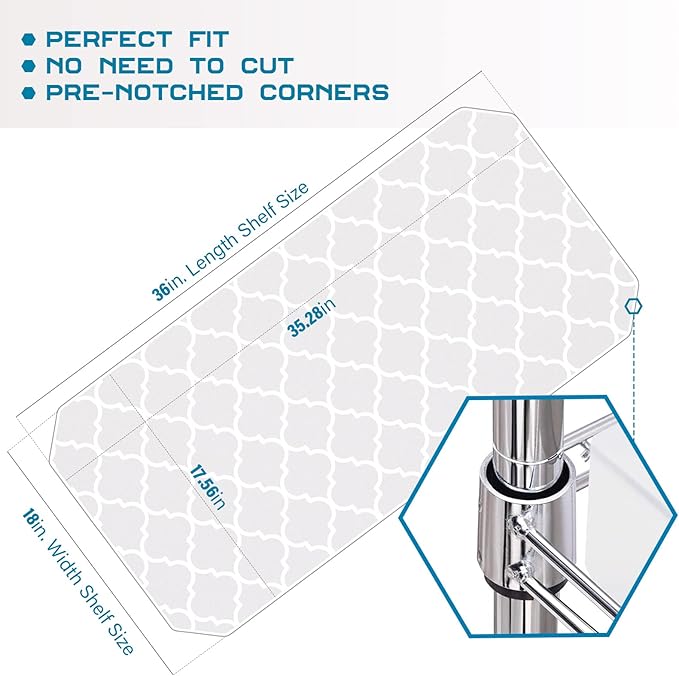 BRIAN & DANY Wire Shelf Liner 18" X 36", Heavy Duty Shelf Liners for Wire Shelving, Waterproof Protector Mats, Set of 5, Quatrefoil Grey-NeatNest