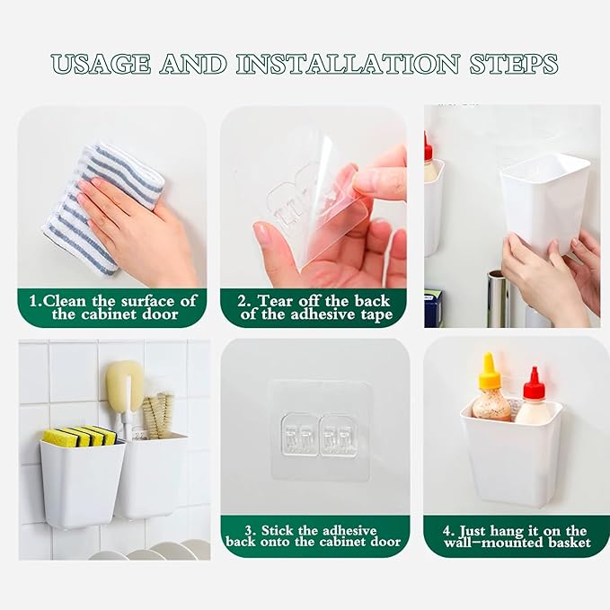 4 Piece Kitchen Cabinet Door Storage Box,Self Adhesive Wall Mounted Storage Box,Wardrobe/Bathroom/Refrigerator Small Items Organizer-NeatNest