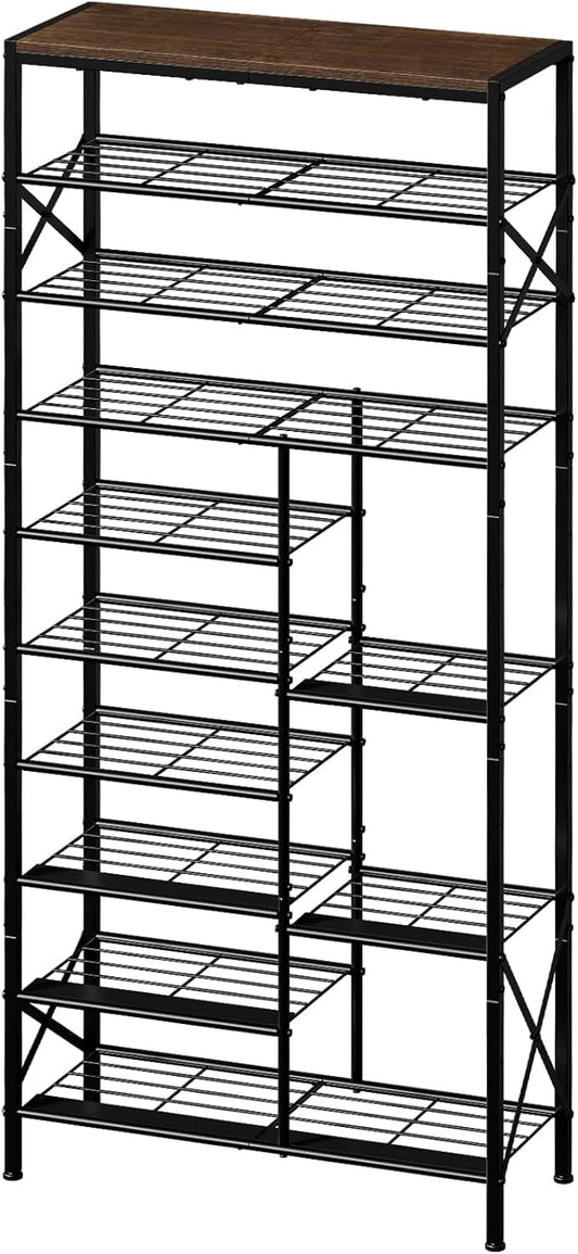 10-Tier Shoe Rack, Shoe Storage Organizer with Boots Storage, Large Capacity Shoe Shelf Holds 27-30 Pairs of Shoes, Durable and Stable, for Entryway, Closet, Hallway, Dorm Room, Rustic Brown-NeatNest