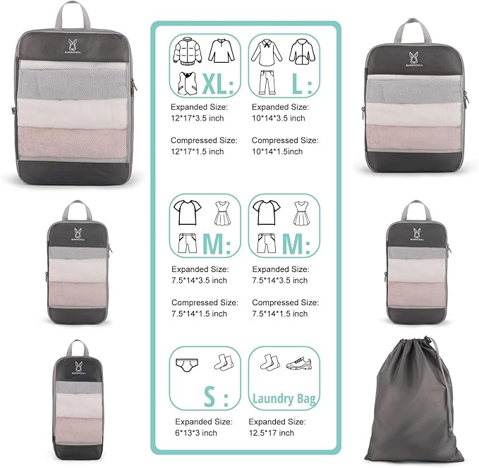Expandable Compression Packing Cubes for Suitcases,6 Set Lightweight Compressible Travel Packing Organizer for Carry on Suitcase,Organizer Bags Set as Travel Essentials for Women-NeatNest