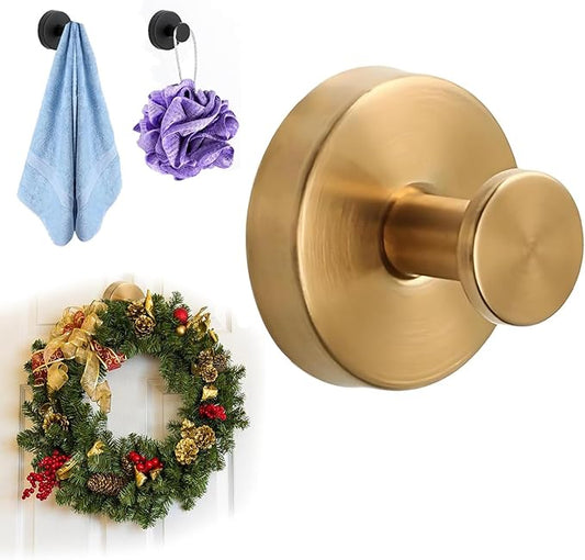 Suction Cup Hooks for Wreaths on Glass, 2026 NEW No Drill Suction Cup Hooks for Shower Towels, Strong Suction Cup Wreath Hanger Holder for Front Door Glass Window Mirror Bathroom Wall (1, Gold)