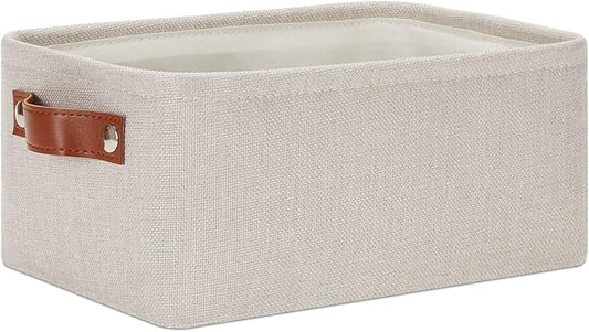 DULLEMELO Small Storage Basket for Shelves, Small Fabric Collapsible Rectangular Storage Bin for Shelves, Closets, Nursery, Home, Office, Empty Gift Basket (Beige)-NeatNest