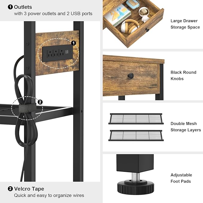 Ecoprsio Entryway Table with Outlets and USB Ports, Console Table with 2 Drawers, Small Sofa Table with Storage Shelves for Living Room, Couch, Hallway, Foyer, Kitchen Counter, 32'', Rustic-NeatNest