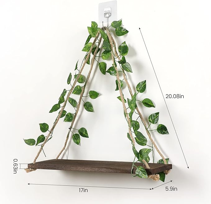 Floating Shelves for Wall,Plant Wall Decor,Hanging Shelf,Cottage Core Decor,Room Decor Aesthetic,Boho Room,Adhesive Shelves,Floating Shelves for No Drilling,Two-Piece Set(Green Leaf)-NeatNest