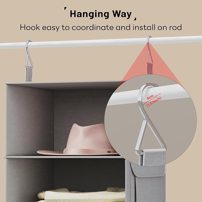 Vailando 6-Tier Hanging Shelves for Closet, Two 3-Shelf Hanging Closet Organizer w/ 4 Side Pockets and 3 Drawers, Combinable for Dorm Wardrobe Organizer and RV Storage and Organization-NeatNest