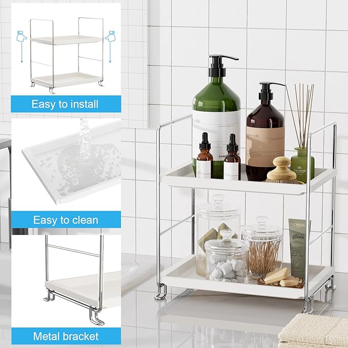 FSyueyun 2-Tier Bathroom Countertop Organizer, Tool-Less Installation Premium Plastics Makeup Shelf Organizer Perfume Skincare for Dresser Vanity Tray Organizers and Storage (Sliver)-NeatNest