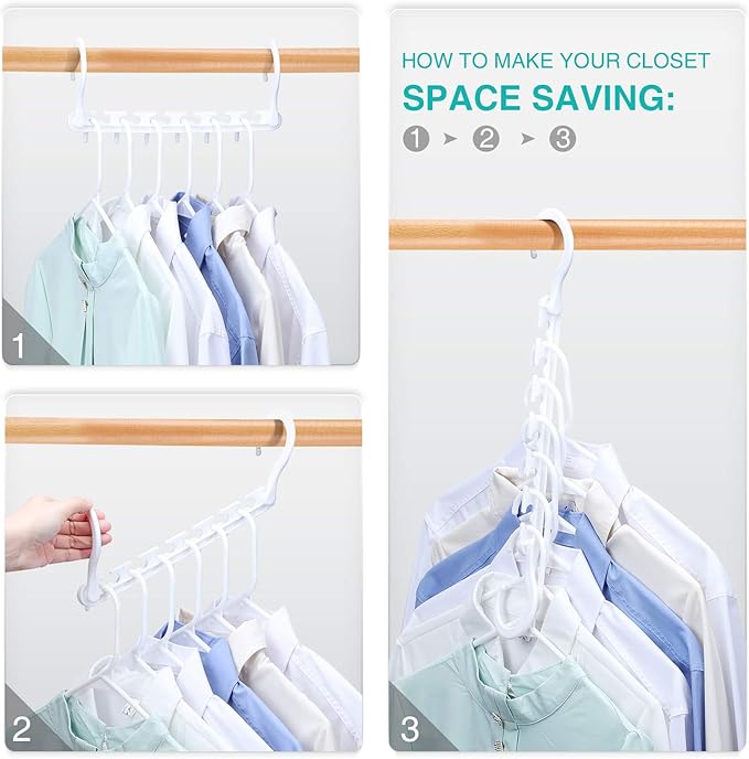HOUSE DAY Sturdy Plastic Space Saving Hangers Cascading Hanger Organizer Pack of 12 Closet Space Saver Multifunctional Hangers for Heavy Clothes (White)-NeatNest