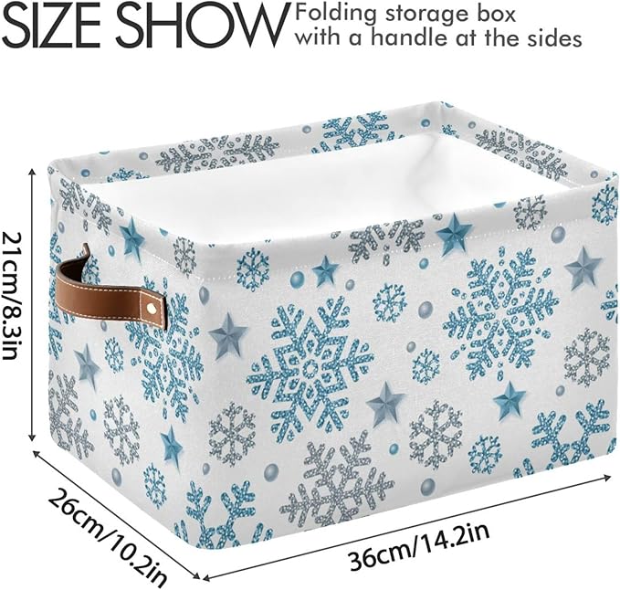 Bolaz Christmas Snowflake Storage Basket,Blue White Snowflakes Large Storage Bin Fabric Collapsible Organizer Bag with Handles 15x11x9.5 inch-NeatNest