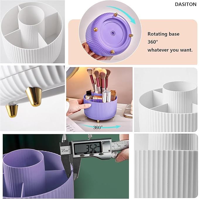 DASITON Large Capacity Makeup Brush Holder,360° Rotating Makeup Organizer,5 Slot Makeup Brushes Cup,for Vanity Decor,Bathroom Countertops,Desk Storage Container,Cosmetic Display cases(Purple)-NeatNest