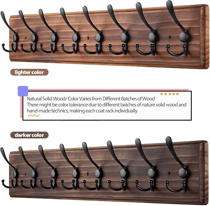 Coat Rack Wall Mount, Wooden Heavy Duty Coat Rack for Wall,8 Triple Coat Hanger Hooks for Hanging Coats,Jacket,Hat,Clothes (Brown, 8 Hooks)-NeatNest