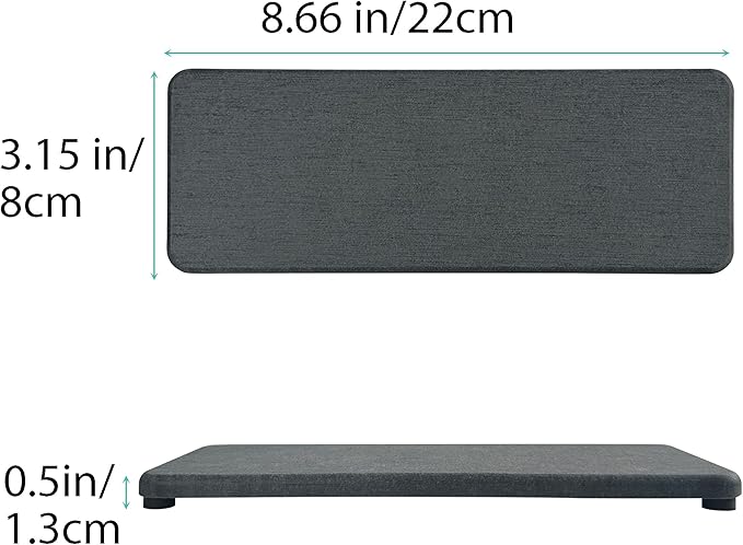 2 Pcs Water Absorbing Stone Trays, Kitchen/Bathroom Sink Soap Dish, Diatomite Tray Used for Hand Soap & Cosmetic Bottles in The Modern Home, 3.15" W x 8.7" L, Dark Gray-NeatNest