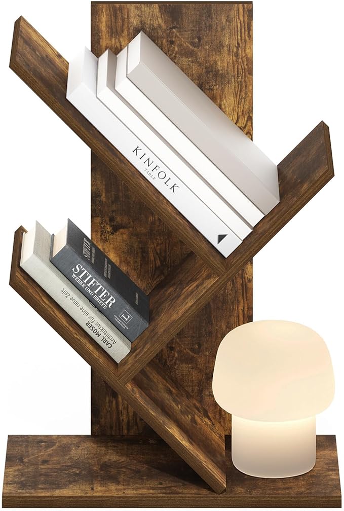 Furinno Tree Bookshelf 3-Tier Floor Standing Tree Bookcase, Amber Pine-NeatNest