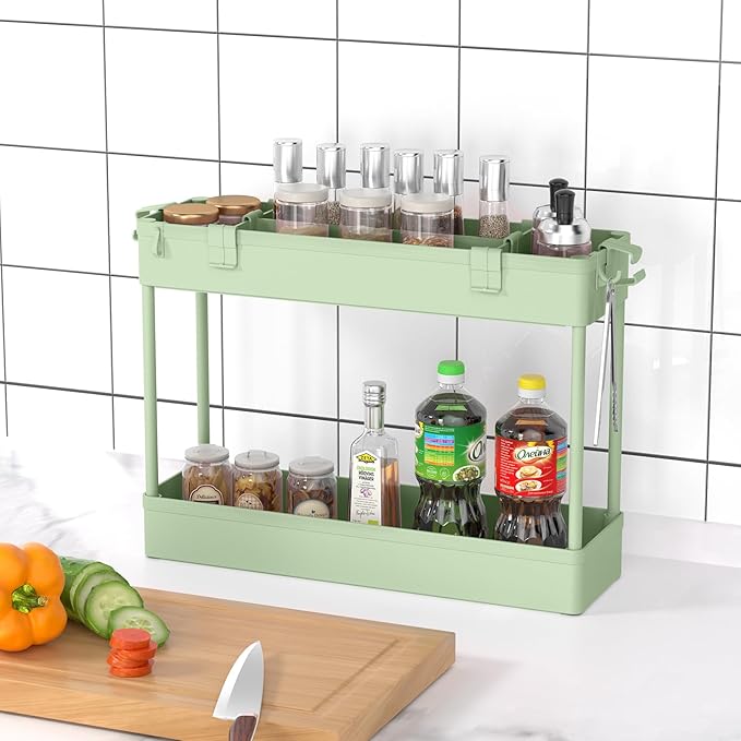 SPACELEAD Slim Storage Cart 4 Tier,Bathroom Organizer Rolling Utility,Mobile Shelving Unit Slide Out for Office, Kitchen, Laundry Room & Narrow Places，Green-NeatNest