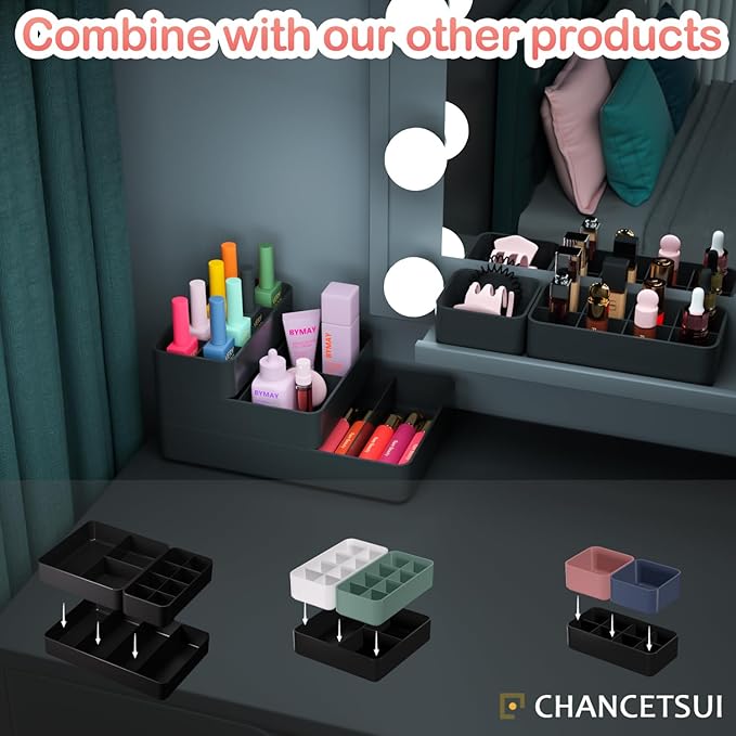CHANCETSUI Bathroom Modular Drawer Organizer Set – Stackable 3-Piece Storage Trays for Personal Care, Makeup, Skincare, Grooming Tools-NeatNest