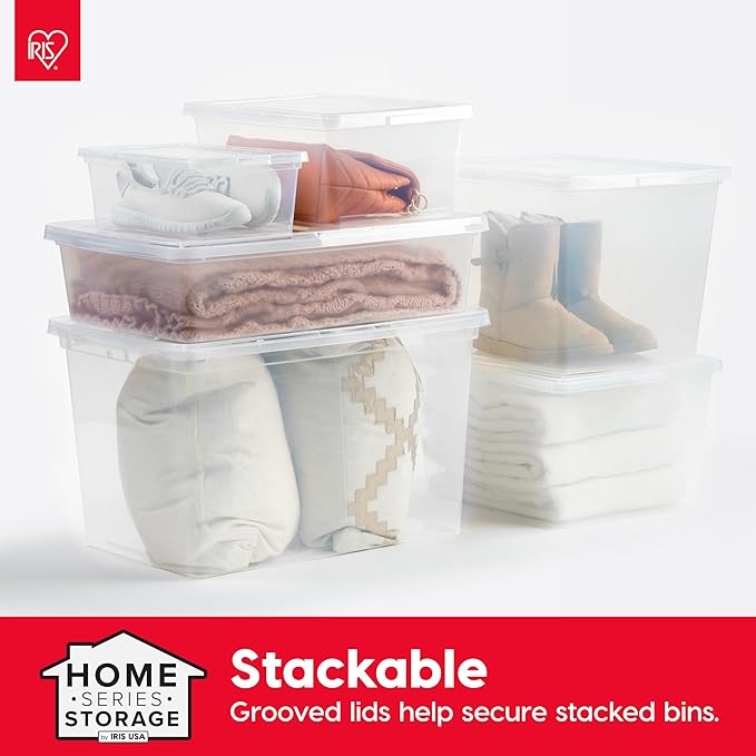 IRIS USA 6-Pack Storage Bins with Lids, 7 Quart, Shoe Boxes Clear Stackable Containers Organize Shoes Closet Shelves, Classroom Organization Teacher Tools, Game Storage - BPA-Free Plastic