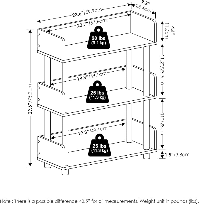 Furinno Turn-N-Tube 3-Tier Freestanding Multipurposes Display Rack, Bookshelf, White/White-NeatNest