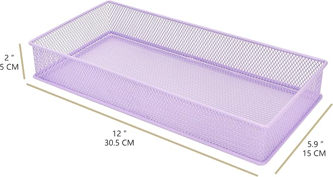 Annova Mesh Stackable Drawer Cabinet and Shelf Organizer Bins Storage Basket School Office Supply Holder Tray- Set of 2 (Light Purple, 6x12x2 Inch)-NeatNest