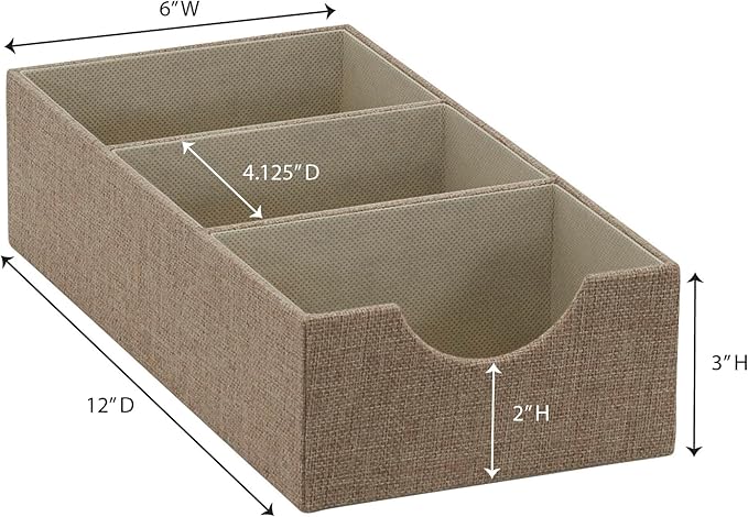 Household Essentials Brown 722-1 Deep 3 Section Drawer Organizer Box for Storage | 12 in x 6.13 in x 3.13-NeatNest