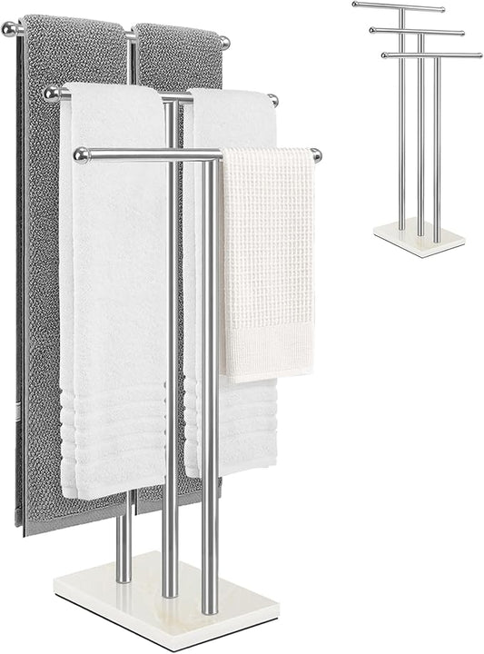 Freestanding Towel Rack 3-Tier, Towel Rack Stand with Marble Base, Stable Towel Racks for Bathroom Freestanding, White
