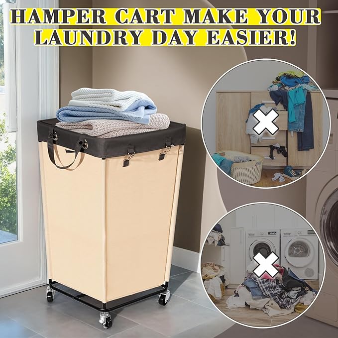 160L Laundry hamper with wheels and Handles, Large Rolling Laundry Basket, Laundry Cart for Room Bedroom Hotel Home-Beige