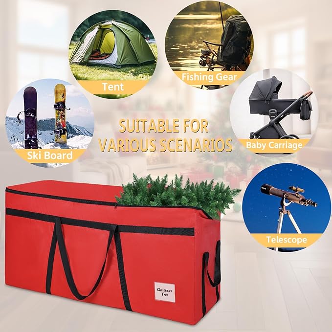 4.5 ft Christmas Tree Storage Bag, Heavy Duty Christmas Tree Bag with Reinforced Handles and Dual Zippers Wide Opening, Large Capacity fits for Artificial Christmas Tree (Red, 4.5 ft)-NeatNest
