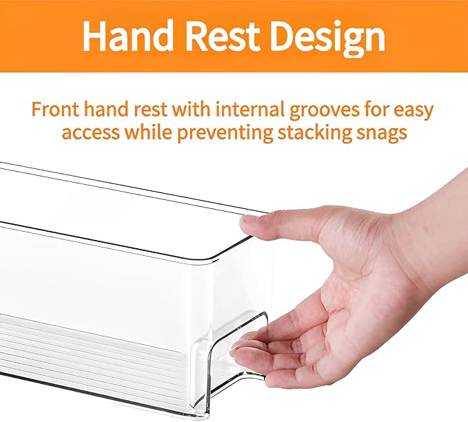 vacane 14.8'' Long Breastmilk Storage Container, 2 Pack Clear Narrow Fridge Organizer Refrigerator Bin with Handles, Freezer Organizers for Kitchen, Pantry, Cabinet