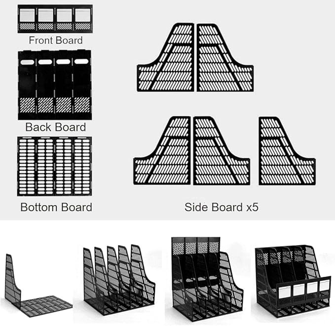 Lemical File Holder Desktop Filing File Box 4 Compartments Vertical File Organizer Magazine Rack Book Holder Frames Binder Holder for Home Office School (Black)