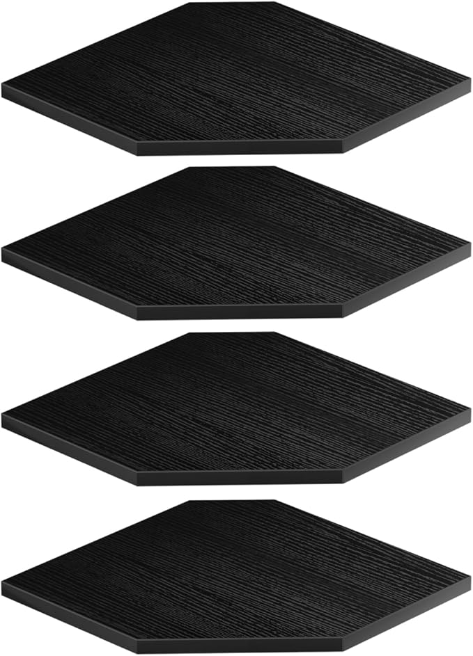 JJL Corner Shelves, 12 Inch Corner Shelf Wall Mounted with Wire Hole, 4 Tier 13.3 Inch Deep Wooden Corner Hanging Shelving for Wall Storage, for Speaker, Cable Box, Black-NeatNest
