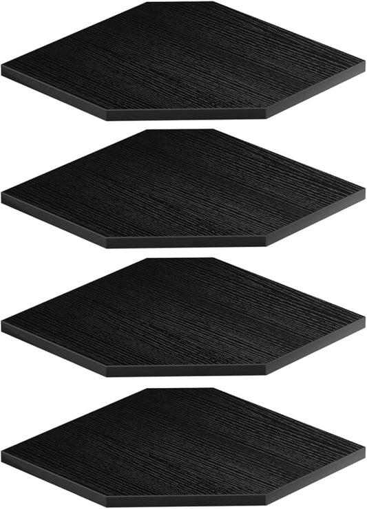 JJL Corner Shelves, 12 Inch Corner Shelf Wall Mounted with Wire Hole, 4 Tier 13.3 Inch Deep Wooden Corner Hanging Shelving for Wall Storage, for Speaker, Cable Box, Black-NeatNest