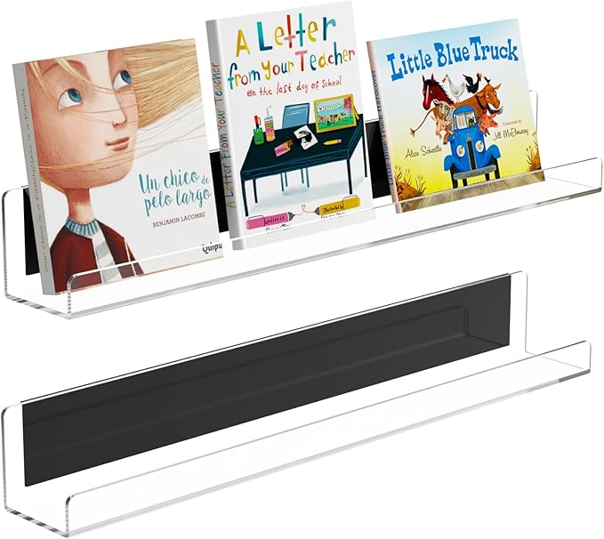 Carmanon Magnetic Book Shelf for Whiteboard, Reusable Acrylic Book Display Shelf with Strong Adsorption Capacity, Magnetic Book Holder for Classroom Refrigerator Office Teacher Kids, Clear-NeatNest