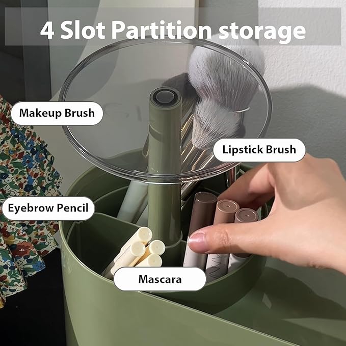 Makeup Organizer with Drawers for Vanity, 4 Slot Brush Holder with One Touch Open,Spacious Cosmetic Storage for Dresser Vanity and Bathroom Countertop, Beauty Holder for Lipstick Skincare(Green)-NeatNest