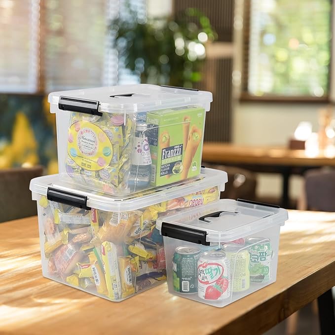 12 Quart Latching Storage Box, 4 Pack, Clear Plastic Organizer Bin with Handle