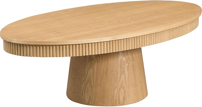Coffee Table Modern Oval Wood Coffee Tables Mid Century Center Fluted Farmhouse Drum Tea Boho Wooden for Living Room Apartment Home Office Oka 47.24" W x 26.77" D x 15.86" H-NeatNest