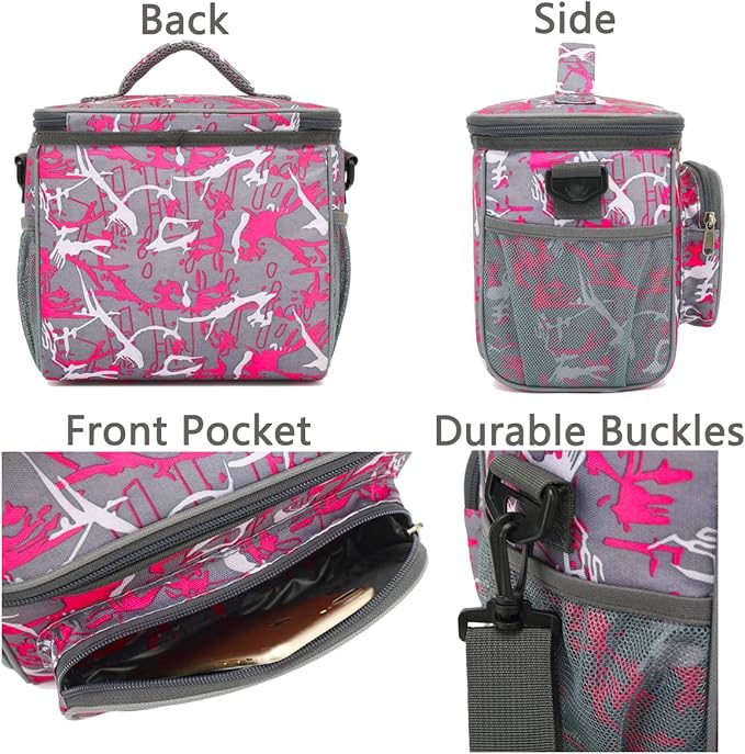 FlowFly Insulated Reusable Lunch Bag Adult Large Lunch Box for Women and Men with Adjustable Shoulder Strap,Front Zipper Pocket and Dual Large Mesh Side Pockets,Graffiti-NeatNest