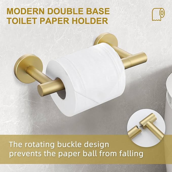 Brushed Gold Toilet Paper Holder Wall Mount, Double Base Large Toilet Paper Roll Holder Stainless Steel Bathroom Hardware Accessories, Commercial Toilet Paper Dispenser-NeatNest
