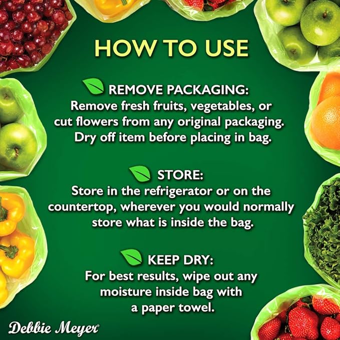 Debbie Meyer, GreenBags 40-Pack (16M, 16L, 8XL) | Reusable Storage Bags Keeps Fruit, Vegetables, Produce, Cut Flowers Fresh Longer, Kitchen & Fridge Preservation Solution, BPA Free, Made in the USA-NeatNest
