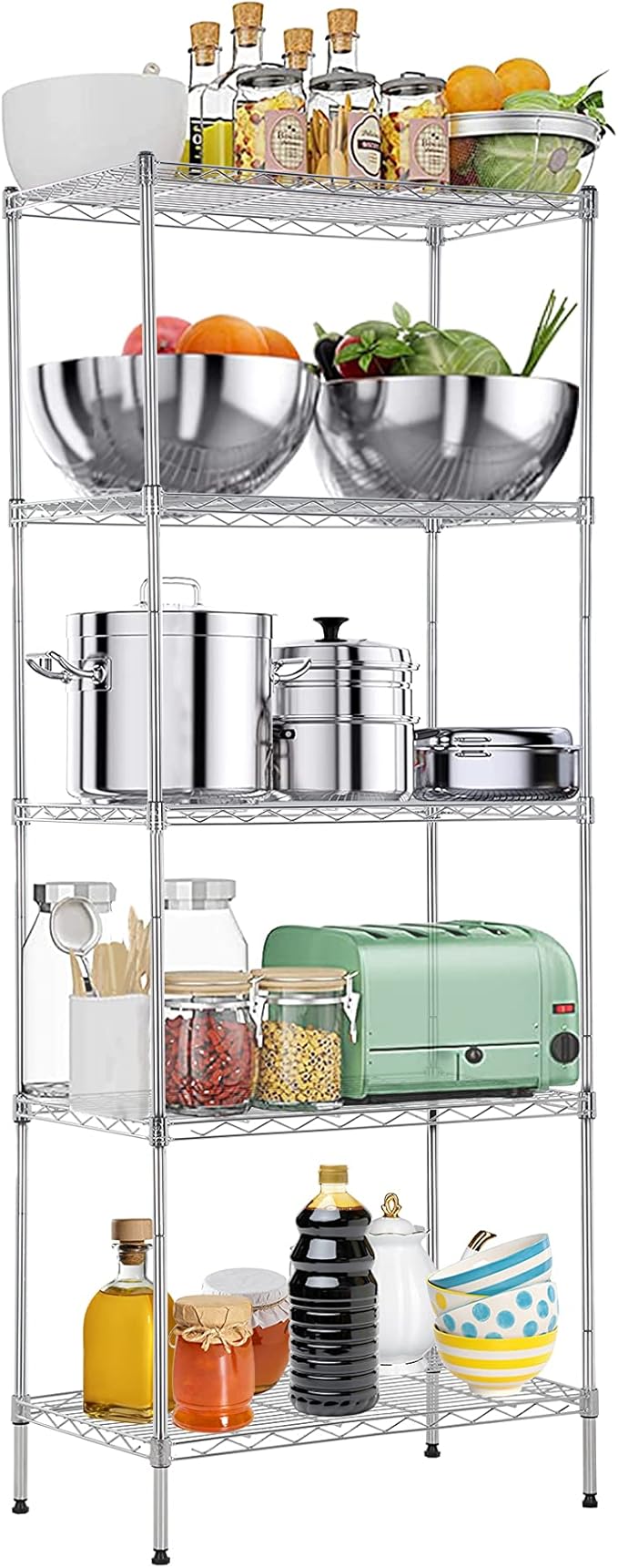 5-Tier Metal Wire Shelving Unit Snack Shelf Storage Rack NSF Certified Storage Shelves 750 Lbs Capacity Standing Utility Shelf for Laundry Kitchen Pantry Garage Organization