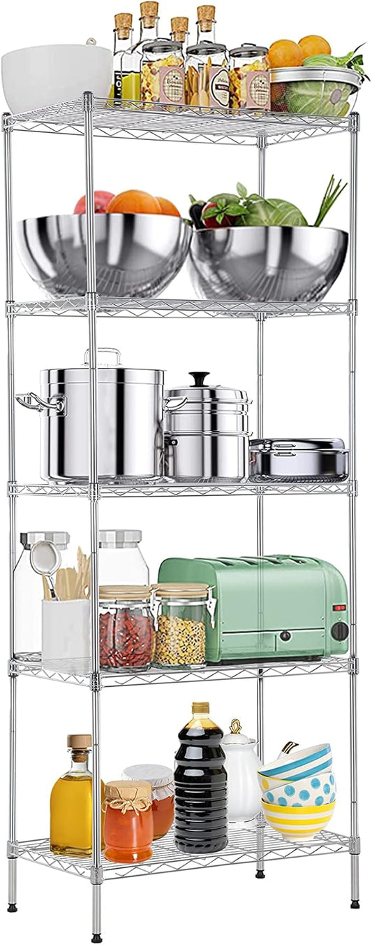 5-Tier Metal Wire Shelving Unit Snack Shelf Storage Rack NSF Certified Storage Shelves 750 Lbs Capacity Standing Utility Shelf for Laundry Kitchen Pantry Garage Organization