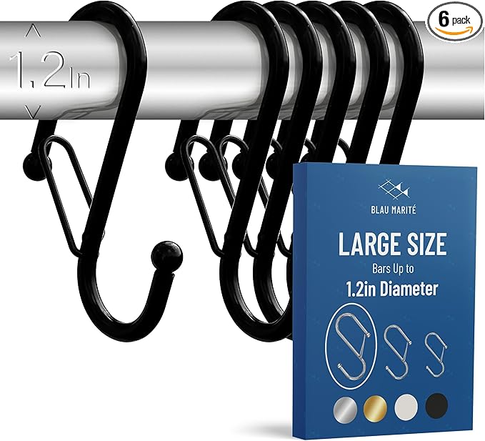 6 S-Shaped Hooks with Anti-Fall System. Anti Drop S-Shaped Hook with Safety Buckle to Prevent Falls. Heavy Duty. (Black, 4in Long (Diameter Rod<1.2in))-NeatNest